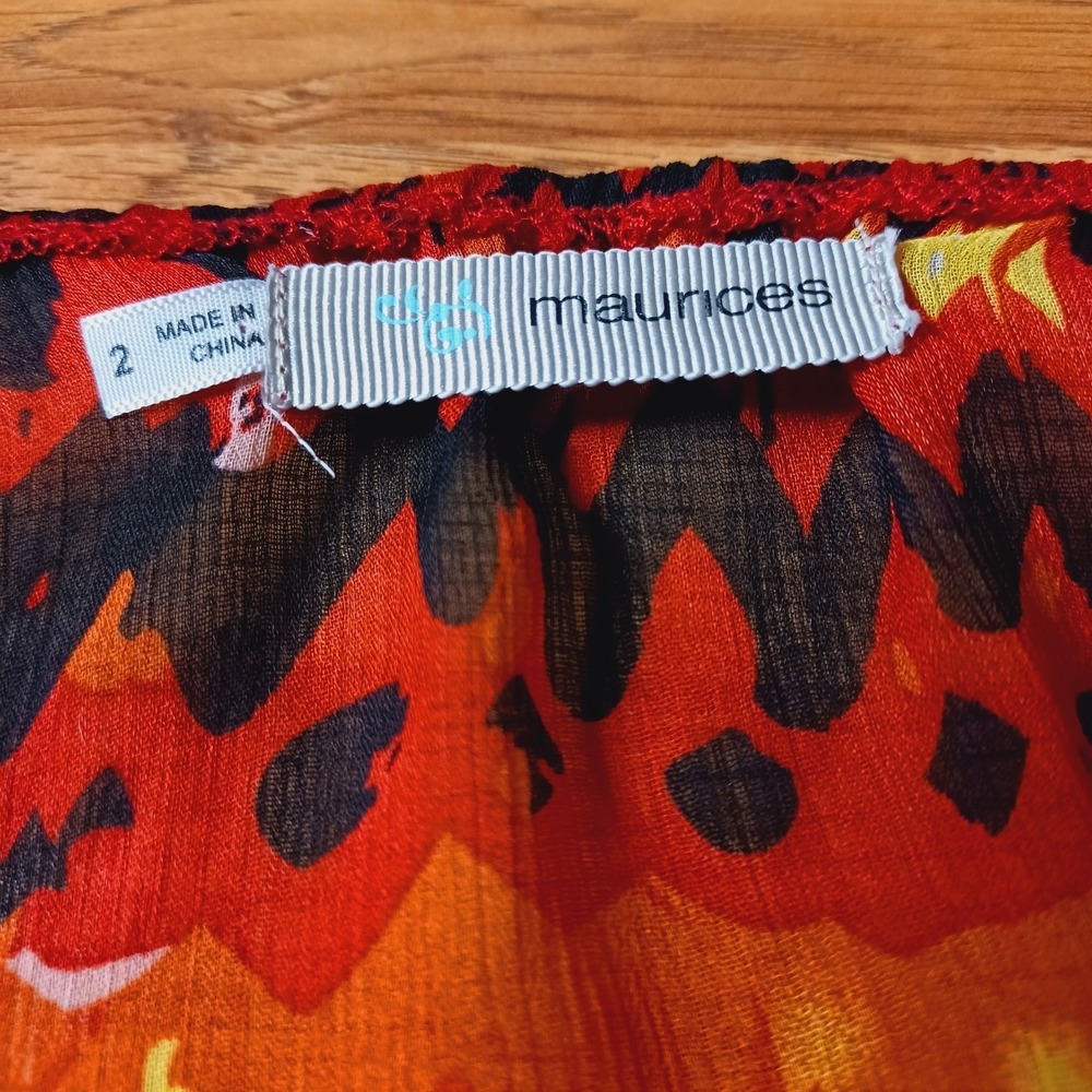 Maurices Women's Peasant Blouse Size 2XL Red Yellow Short Sleeve Tie Top Boho - Picture 3 of 11